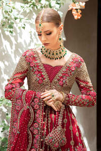 Premium Modern Pakistani Bridal Ball Gown <b>High</b> Neckline Long Sleeves Luxurious Embroidery Handcrafted Crystal <b>Lace</b> - Product Image 3