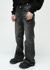 Jean droit évasé taille haute pour homme, style vintage, grandes tailles, avec denim délavé et ourlet effiloché pour un look audacieux - Product Image 6