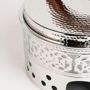 Wholesale Round Stainless Steel Chafing Dish Luxury Flat Matte <b>Black</b> Lid Gold Loop Handle Silver Rim Vertical Wavy Wire Frame - Product Image 4