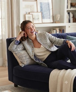 Indian Handmade <b>Knitted</b> Cotton Quilted Reversible <b>Animal</b> Print Three Quarter Sleeve Turn-down Collar Pullover Women's Jacket - Product Image 6