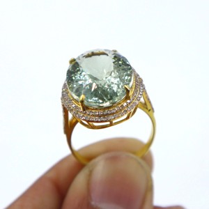 Anillo de Plata de Ley 925 Chapado en Oro con Amatista Verde Natural y Diamantes, Anillo de Regalo con Piedras Preciosas para Mujer - Product Image 4