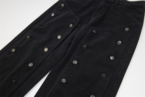 Jean en denim respirant noir à rivets pour homme, collection Printemps 2025 – Tendance délavée, style personnalisé, pantalon long, marque Hip Hop Américaine - Product Image 3