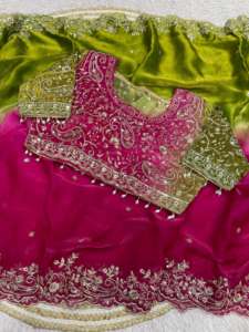 Sari indio de satén Fandy de primera calidad con bordado en c pallu y trabajo de hilo Zari plateado, con borde con trabajo de corte. - Product Image 2