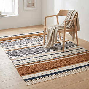 Modern Handmade Cotton Area <b>Rug</b> with Black Geometric Pattern for Contemporary Living <b>Spaces</b> - Product Image 4