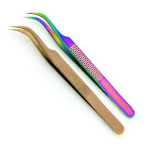 Pinzas Profesionales para Extensión de Pestañas KOUNAIN, Acero Inoxidable, Punta Serrada, Agarre Perfecto, 0.03mm, Pestañas, 90 Grados, Colores Plasma - Product Image 3
