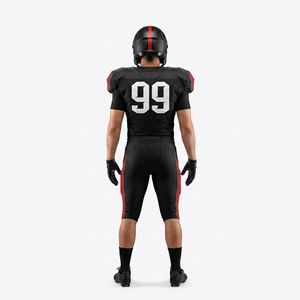 Uniforme de Fútbol Americano OEM para Hombre, Jersey Negro y Rojo con el Número 99, Sublimado, Transpirable, de Corte Atlético y Mangas Cortas - Product Image 2
