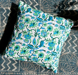Indian Hand Block Floral Printed Artisanal Made Beautiful 100% Cotton Eco-Friendly Boho Decorative Throw Pillow Case <b>Cushion</b> - Product Image 3