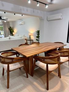 Ensemble de table à manger en bois massif minimaliste moderne avec chaises en rotin, meubles écologiques pour la maison - Product Image 2