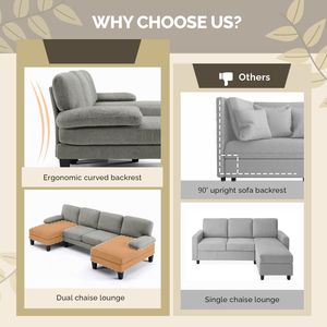 Divano Componibile a U Convertibile a 4 Posti con 2 Chaise Longue Corte Diritte, Tessuto Chenille, Gambe in Plastica 111 - Product Image 4