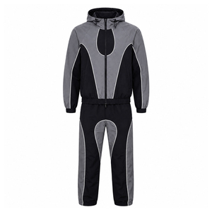Reflective Piping Windbreaker Shorts Set – Custom High Quality <b>Zip</b>-<b>Up</b> <b>Jacket</b> & Lightweight Nylon Summer windbreaker tracksuits - Product Image 3