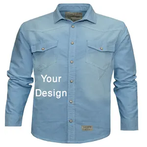 孟加拉国男式牛仔长袖衬衫男式出口导向高品质定制标志印花刺绣牛仔衬衫