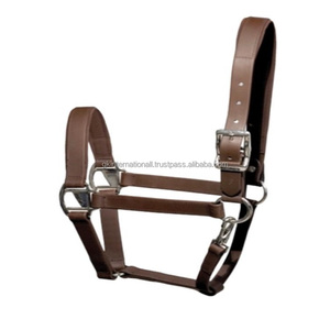 Nouveau design de licou de cheval en cuir véritable marron avec raccords nickelés et bouton pression - Product Image 2