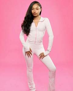 OEM 2026 Wholesale Women's Full Zip Long Sleeve Tracksuit Set Solid Color Stretch Fabric Pink Blue <b>Purple</b> Gray Activewear Outfit - Product Image 5