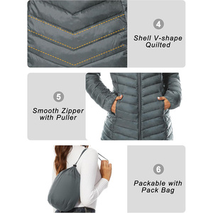 Drain Sports Unisex Hooded Quilted <b>Jacket</b> Long <b>Slim</b> <b>Fit</b> Windproof Waterproof Breathable Winter Solid Color Polyester Wadding - Product Image 2