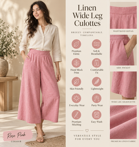 Pantalones Casuales de Mujer de Lino y Algodón Rosa, Cintura Media, Corte Holgado, Cintura Elástica, Bolsillos, Pierna Ancha, Tejido Liso, Largos, para Verano - Product Image 5
