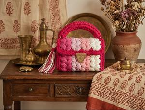 Bolso de Mano Trenzado Hecho a Mano en Tonos Rosa y Blanco con Dos Correas de Perlas, Bolso de Hombro Estilo Boho, Tejido con Cordón de Algodón para Mujer - Product Image 4