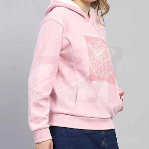 Sudadera con Capucha Rosa Floral para Mujer con Diseño de Estampado Metálico en el Logotipo Frontal, Corte Regular, para Otoño, Ligera y Cómoda - Product Image 3