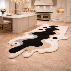 Tapis d'intérieur abstrait de luxe, irrégulier, moderne, noir, blanc, beige, tufté, en laine, pour salon, chambre, décoration intérieure - Product Image 2