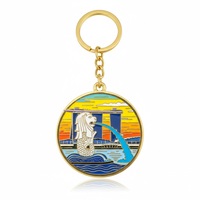 Porte-clés rotatif en alliage de zinc personnalisé avec impression sérigraphiée, motif Merlion de Singapour, cadeau souvenir touristique promotionnel pas cher
