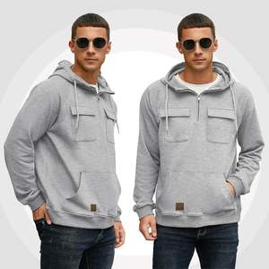 Sudadera con Capucha y Media Cremallera para Hombre, de Algodón de Primera Calidad, Interior Suave de Felpa, Secado Rápido, Ecológica, con Bolsillo, Estilo Urbano Moderno - Product Image 3