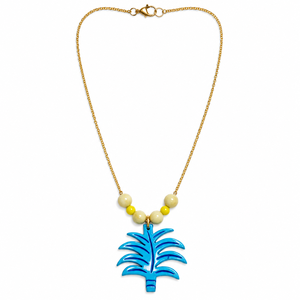Collar de Cadena Dorada con Colgante de Palmera Azul y Cuentas Amarillas, Joyería Colorida y Llamativa, Proveedor Mayorista - Product Image 1