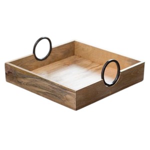 Bandeja de servir de madera de mango de diseño minimalista con asa de hierro para servir comida, para decoración del hogar, para regalo, para decoración de interiores - Product Image 4
