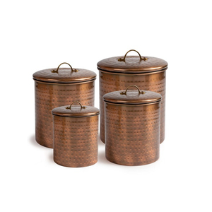 Hammered Antique Copper Kitchen Canister Set Of Airtight Stainless Steel Food <b>Storage</b> Jars For Tea Coffee Sugar Farmhouse Decor - Product Image 4