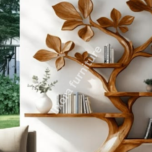 Modern Artistic Tree Shaped Wall Mounted <b>Solid</b> <b>Wood</b> Floating Bookshelf Luxury Decorative Display Rack - Product Image 3