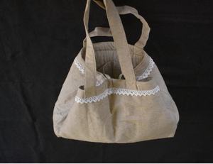 Bolso de mano mezclado de algodón de lino con patrón de letras de color natural Bolsas de compras de encaje - Product Image 5