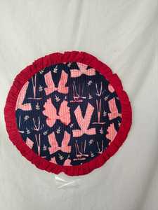 <b>Foldable</b> Round Red Ruffled <b>Mattress</b> with Geometric Pattern Embroidery Bohemian Style Cotton Fabric Decorative Cushion - Product Image 5