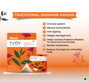 Té Verde Kashmiri Kahwa Premium TVOY, 20 Bolsitas de 36g, Mezcla Herbal para el Bienestar, Alivio del Estrés y Desintoxicación - Product Image 2