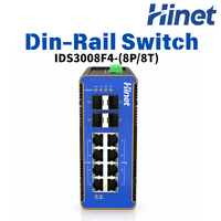 Switch PoE Industrial Gigabit de 8 Puertos RJ45 de 1 Gbps, Gestado de Capa 3, Montaje en Riel DIN, 4 Puertos SFP Uplink Gigabit con SNMP y QoS