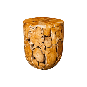 Table basse cylindrique artisanale, motif de grain de bois unique, ARTERRA, mobilier d'intérieur intemporel de qualité supérieure, racine de teck rustique, durabilité - Product Image 1