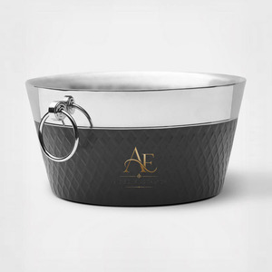 Modern Matte Black Lattice Galvanized Steel <b>Ice</b> Bucket With Silver Rim Ring Handles Dual Tone Party Beverage Tub Supply - Product Image 1