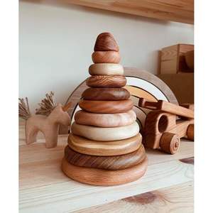 Jouet d'empilage d'anneaux en bois pour le jeu sensoriel Décoration pour bébés et enfants - Product Image 4