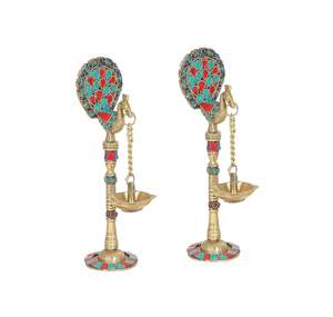 Par de Lámparas de Aceite de Latón con Diseño de Pavo Real, Lámparas Tradicionales de Latón para Puja y Decoración del Hogar - Product Image 3