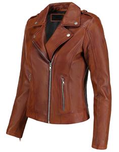 Biker Style Vintage Sheep <b>Skin</b> Leather Jacket Women Motorcycle Zip-Up Thick Silk Lining Quick Dry - Product Image 3