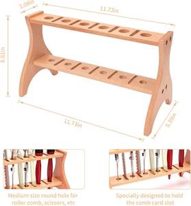IKZARSA CIK-126 Professional 2-Tier Durable <b>Solid</b> <b>Wood</b> Barber Tools Storage Rack with Scissors Holder for Salon Styling Supplies - Product Image 3