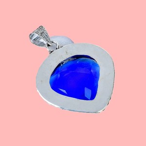 Pendentif en saphir bleu en forme de cœur, argent sterling 925, pendentif artisanal en pierres précieuses, bijoux vintage, cadeau d'anniversaire pour femmes - Product Image 2