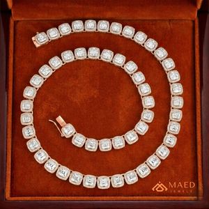สร้อยคอเทนนิสผู้ชายทรง Asscher Cut ประดับเพชรโมอิสซาไนต์ ชุบทองคำขาว 18K ดีไซน์หรูหรา ดูคล้ายเพชร  แบบมินิมอล เหมาะเป็นของขวัญ - Product Image 5