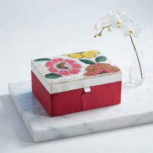 Handmade Floral Beaded Jewelry <b>Box</b> Pink Fabric <b>Storage</b> Case with Velvet Lining for Jewelry Organizers - Product Image 5
