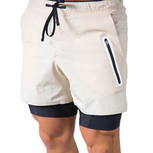 Pantalones cortos para correr de verano 2 en 1 de poliéster elástico alto para hombre, pantalones de entrenamiento de gimnasio sólidos para culturismo, Fitness, Jogger Practice - Product Image 6