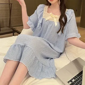 ชุดนอนผ้าฝ้ายผู้หญิง ชุดนอนน่ารัก ชุดนอนฤดูร้อน ชุดนอนเจ้าหญิง แขนสั้น วินเทจ - Product Image 2