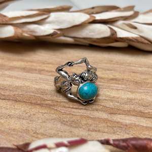 แหวนโบโฮลายชนเผ่าสีเทอร์ควอยซ์สำหรับผู้หญิง แหวนทองเหลืองสไตล์วินเทจ แหวนเงินชุบสไตล์ยิปซี แหวนทองเหลืองลายชนเผ่า ขายส่ง - Product Image 4