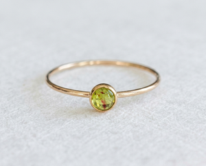 Dainty Minimalist 14K Gold Plated 5mm Peridot Quartz Bezel Setting Solid 925 Sterling <b>Silver</b> Eternity Vermeil Fine Women's <b>Ring</b> - Product Image 1