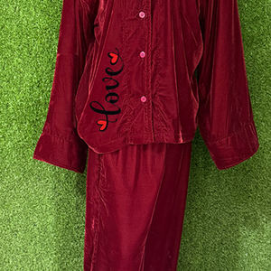 Conjunto de Ropa de Dormir para Mujer, Talla Grande, Sexy, Manga Larga, Color Rojo Sólido, Cierre con Botones, Transpirable, Secado Rápido, Suave, 100% Algodón - Product Image 3