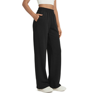 Pantalon de jogging en coton brodé pour femme, taille mi-haute, coupe évasée, respirant, en molleton 300g, avec braguette boutonnée, idéal pour le bureau - Product Image 1