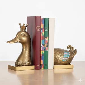 Sujetalibros decorativos de metal y latón con diseño de pato, estilo Art Deco vintage, personalizados. - Product Image 2