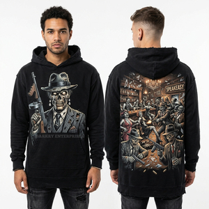 Sweat à capuche streetwear noir personnalisé pour homme, coupe oversize, en tissu épais, avec impression graphique vintage Mafia Zombie, fabrication usine - Product Image 1
