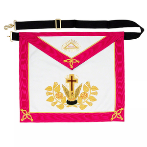 Custom Embroidered Masonic <b>Apron</b> <b>White</b> Pink Gold Cross Symbol Classical Design Garment Badge 2026 - Product Image 1